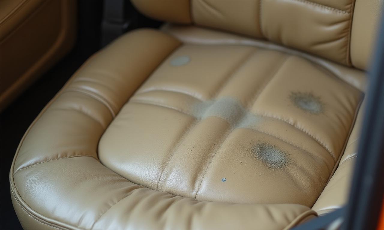 Sedile in pelle beige sporco e lucido per l'usura